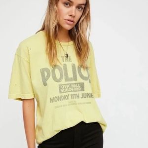 Free People The Police Neon Yellow Distressed T-Shirt